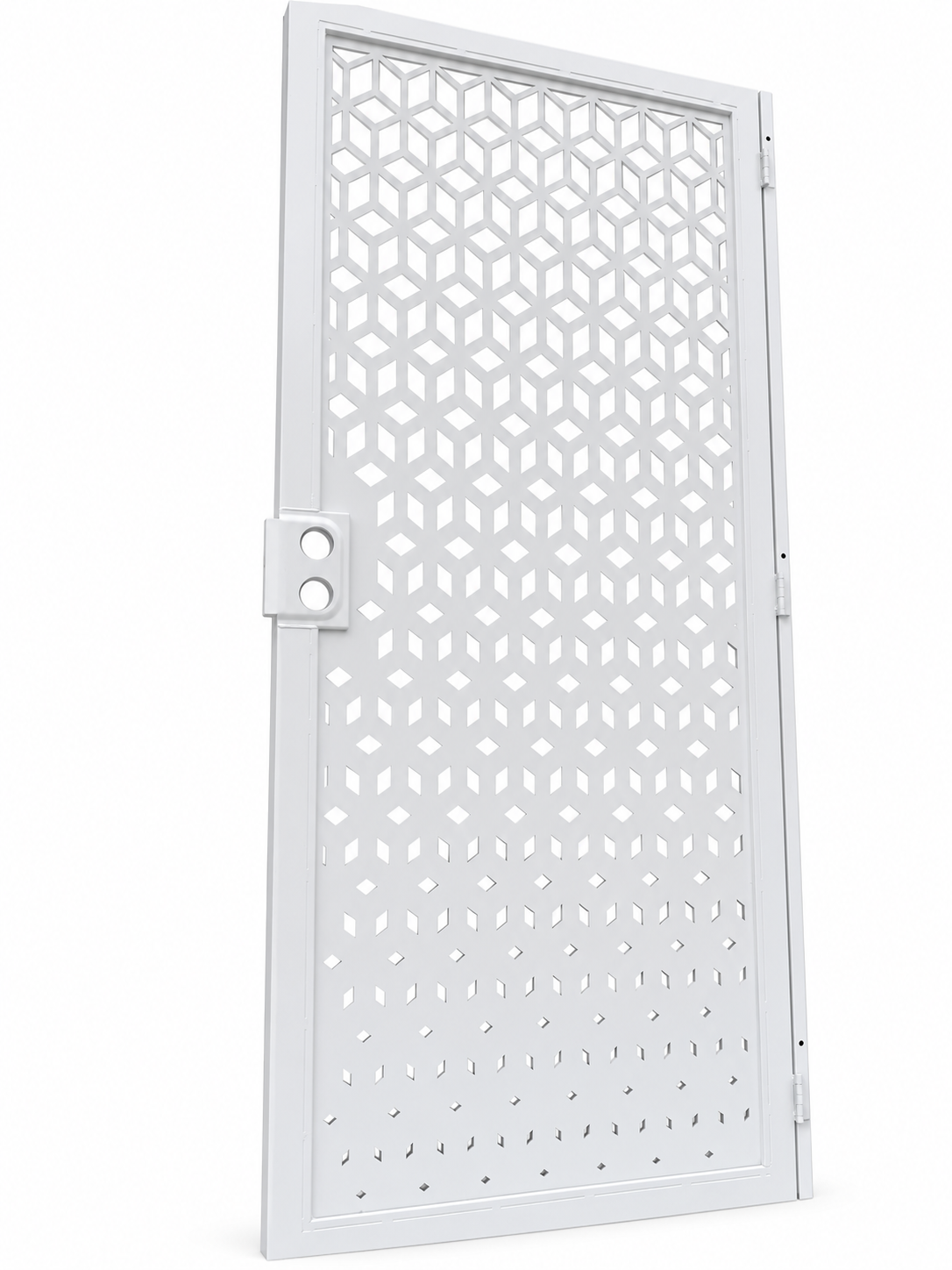 White metal door with graduated cube lattice